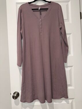 Cacique Ribbed Long Sleeve V-Neck Lounge Dress in Mauve